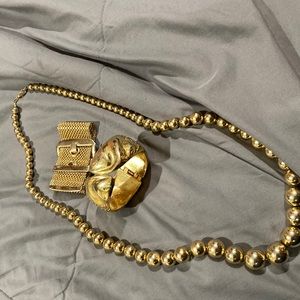Thick bead gold plated necklace and bracelets
